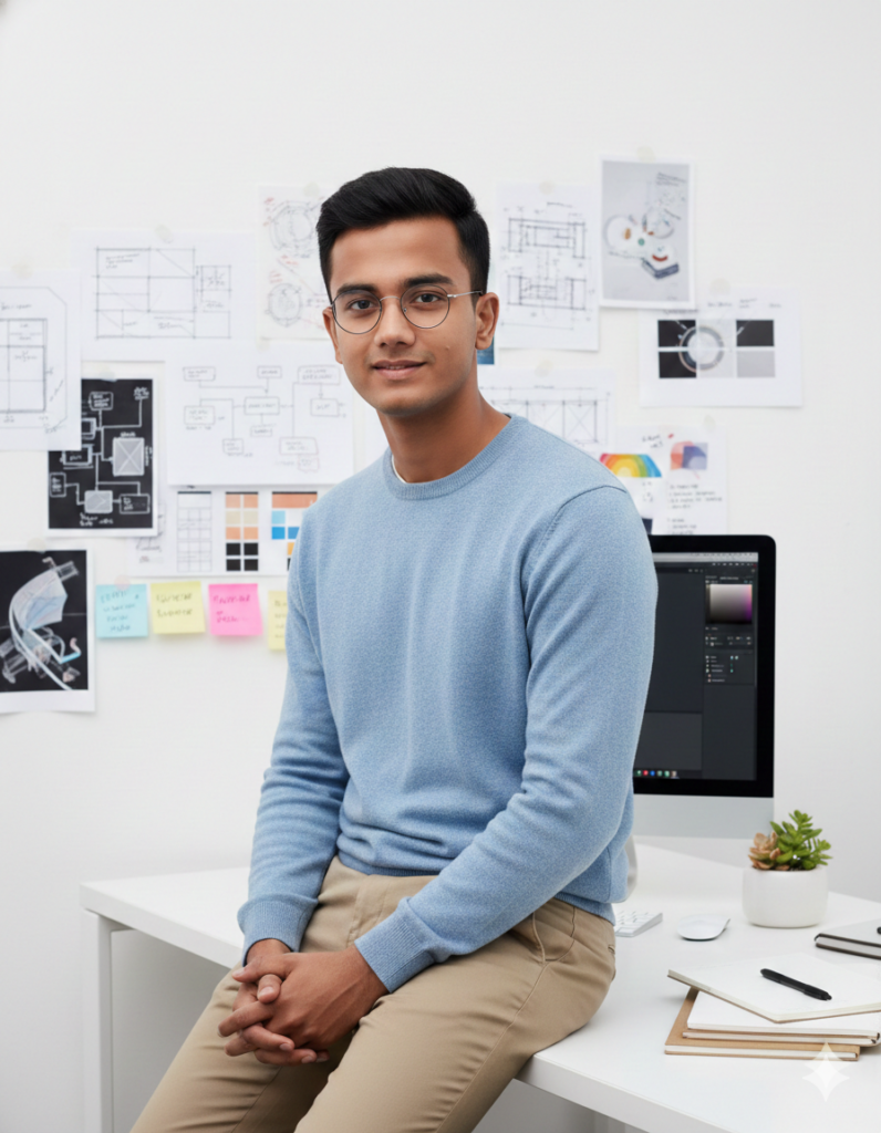 F M Nazmul Hosen sitting on a desk